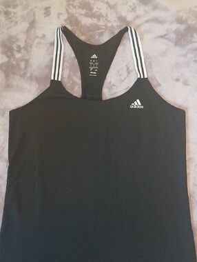Adidas Black Racerback Tank with White Striped Straps Womens Large